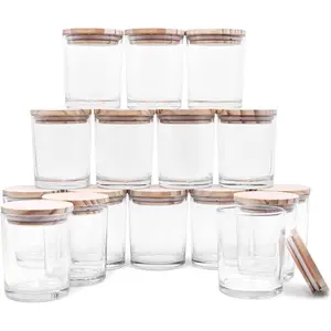 16 Pcs 7 OZ Thick Clear Empty Candle Jars with Wood Lids for Candle Making & Sample Containers