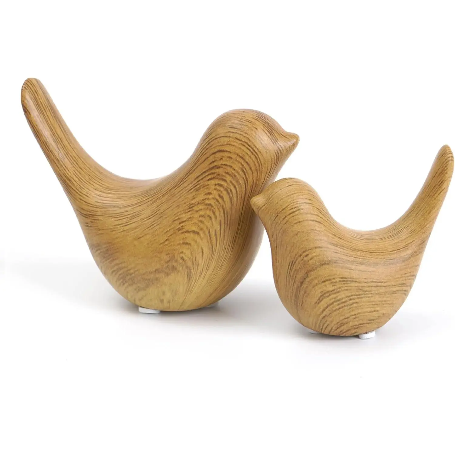 Wood Look Ceramic Birds Statues Home Decor Modern Style Decorative Ornaments for Living Room, Bedroom, Office Desktop, Pottery barn Decor