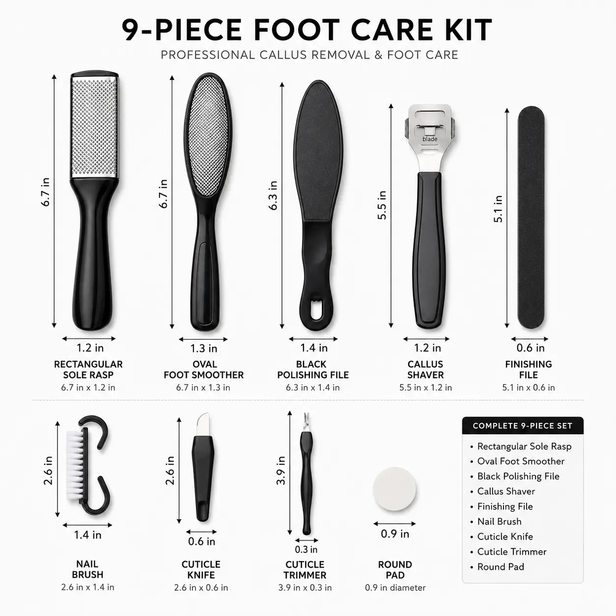 8-in-1 Foot Care Kit, Professional Callus Remover Set with Foot File, Heel Smoother, Callus Shaver, Pedicure Tools for Dry Cracked Heels  Home Spa