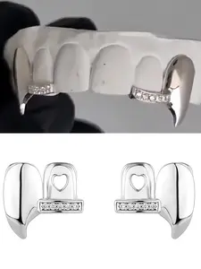 2pcs/set Stylish Symmetry Drill Cz Micro Pave Teeth Grillz, 18k Plated, Top & Bottom, Hip Hop Party Accessory for Men & Women
