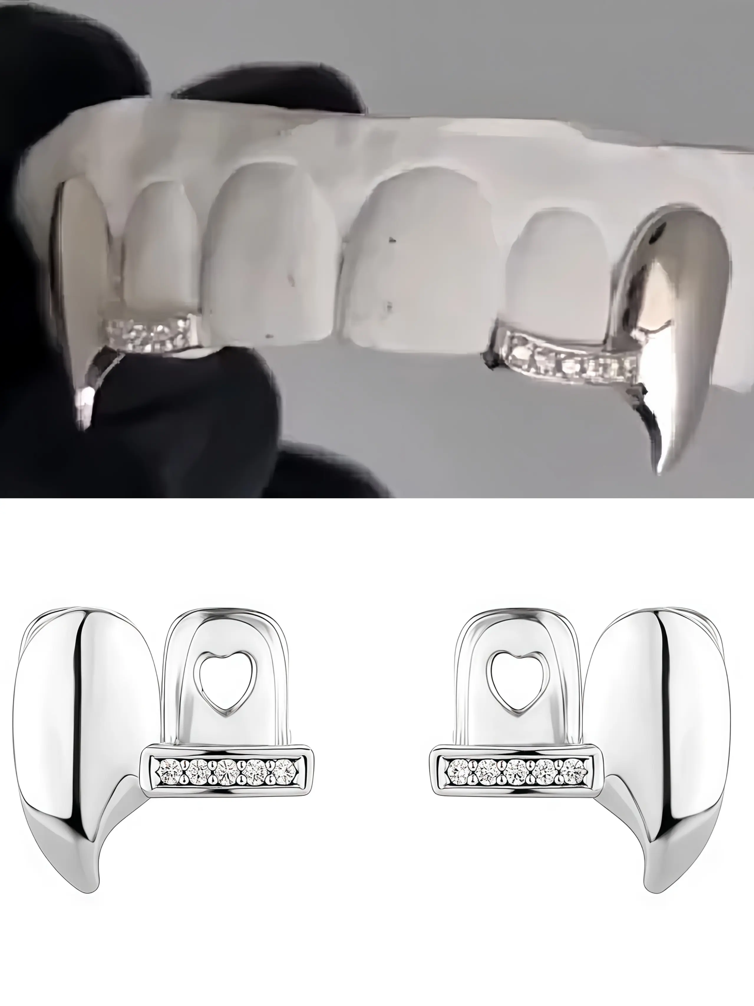 2pcs/set Stylish Symmetry Drill Cz Micro Pave Teeth Grillz, 18k Plated, Top & Bottom, Hip Hop Party Dental Accessory for Men & Women, Unisex