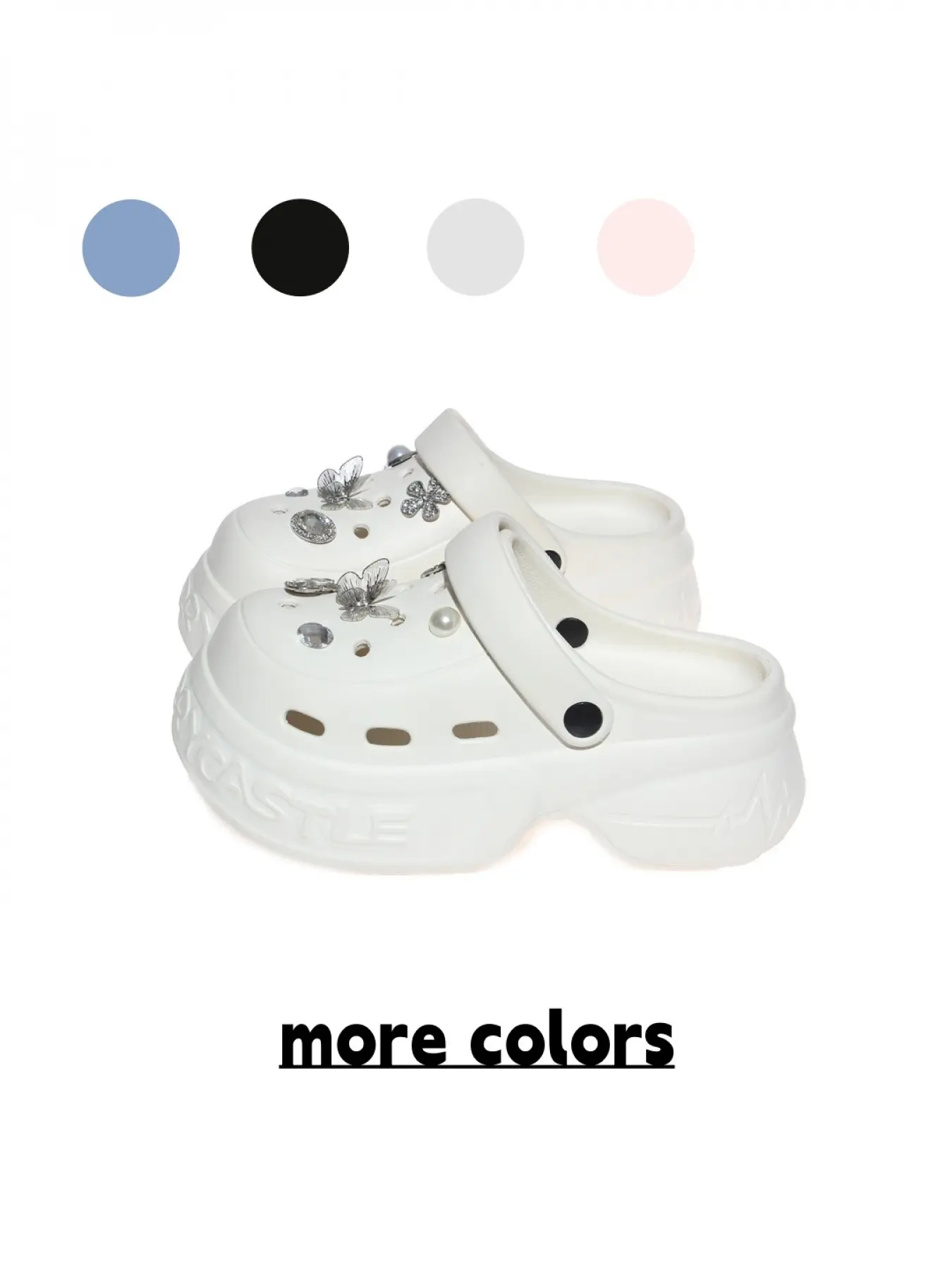 Women's Black Luxury-style Clogs with Metal Butterfly & Rhinestone DIY Charms, Height-boosting Anti-slip Chunky Slides for Commutes & Dates