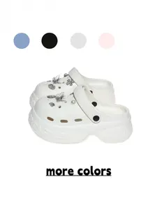 Women's Black Luxury-style Clogs with Metal Butterfly & Rhinestone DIY Charms, Height-boosting Anti-slip Chunky Slides for Commutes & Dates