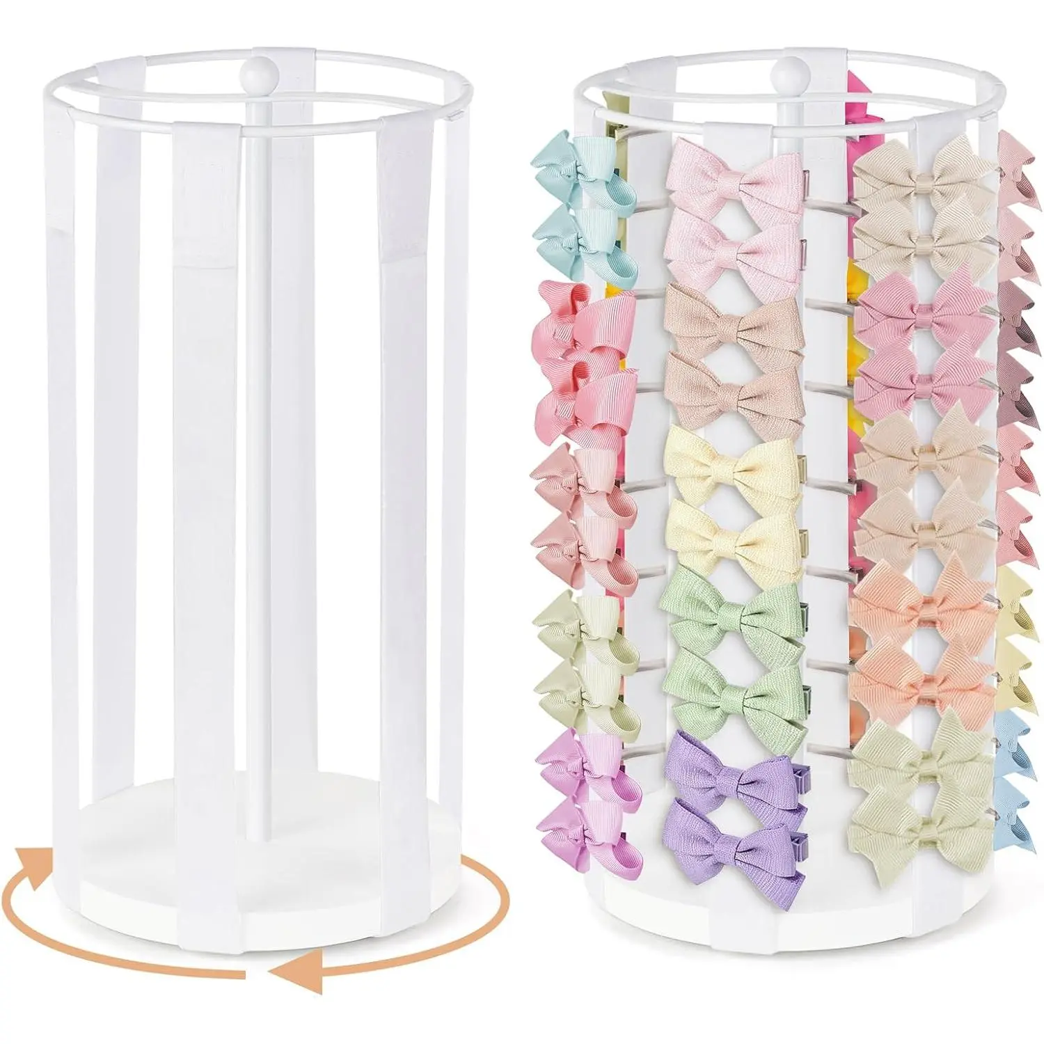 Bow Holder for Girls Hair Bows, Modern Hair Bow Organizer 360° Rotation Hair Accessories Organizer Storage Stand Display for Girls, White