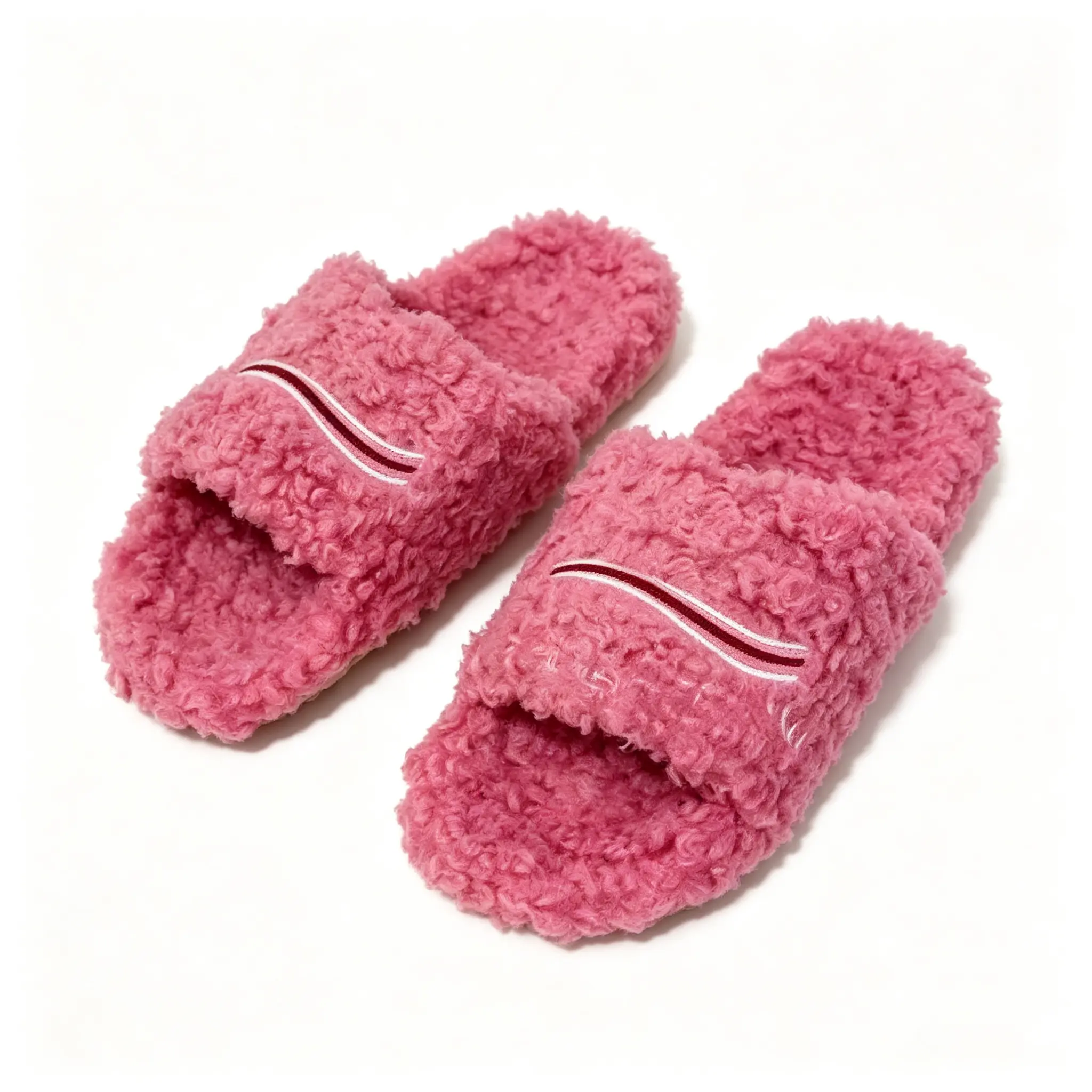 Cozy Curly Fuzzy Plush Open Toe Slide Slippers Unisex Striped Decor Warm Comfort Indoor House Shoes Casual Daily Loungewear Slippers