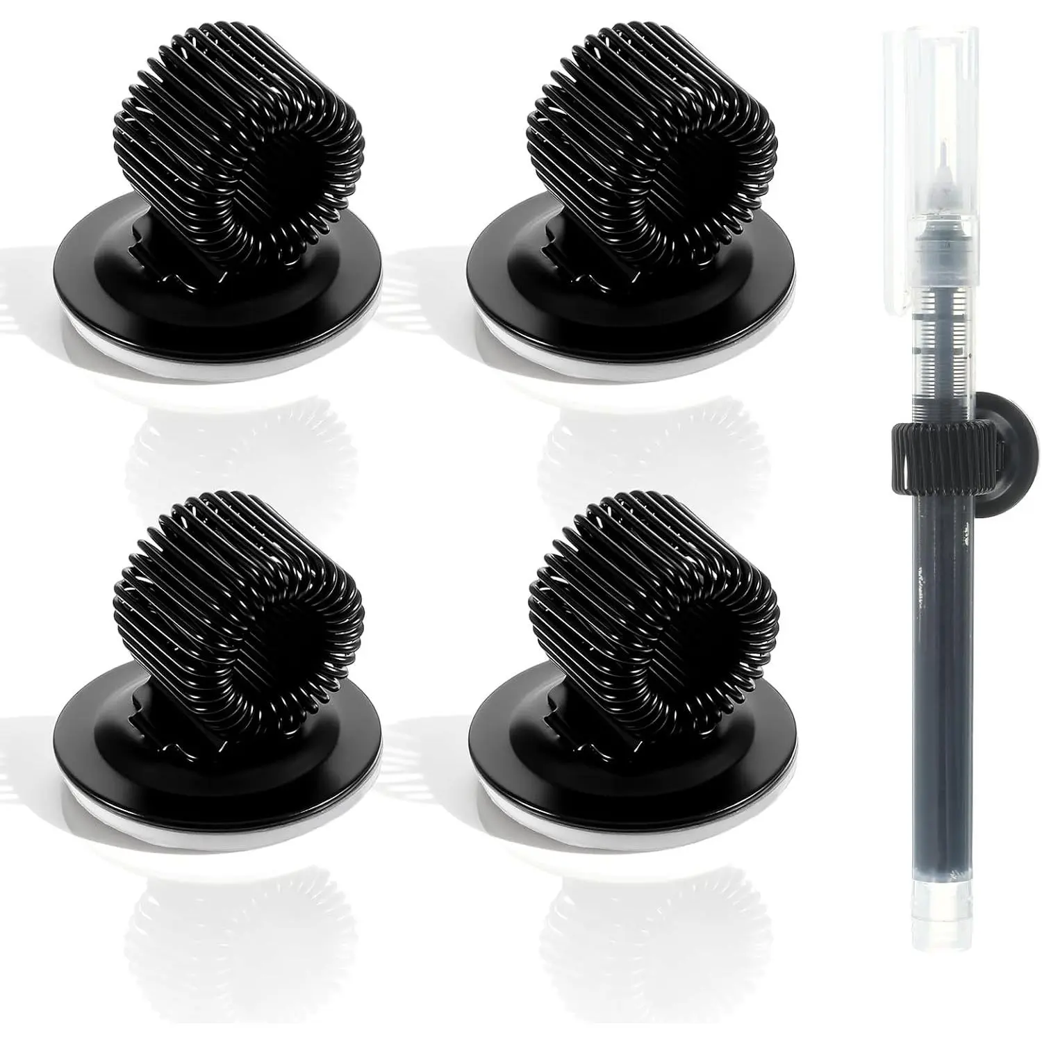 Black Pen Holder Clips, 4 count Manganese Steel Pen Holder Self Adhesive Pencil Organizer with Adjustable Spring Loop for Erase Board Whiteboard Bulletin Board Refrigerator Map Office