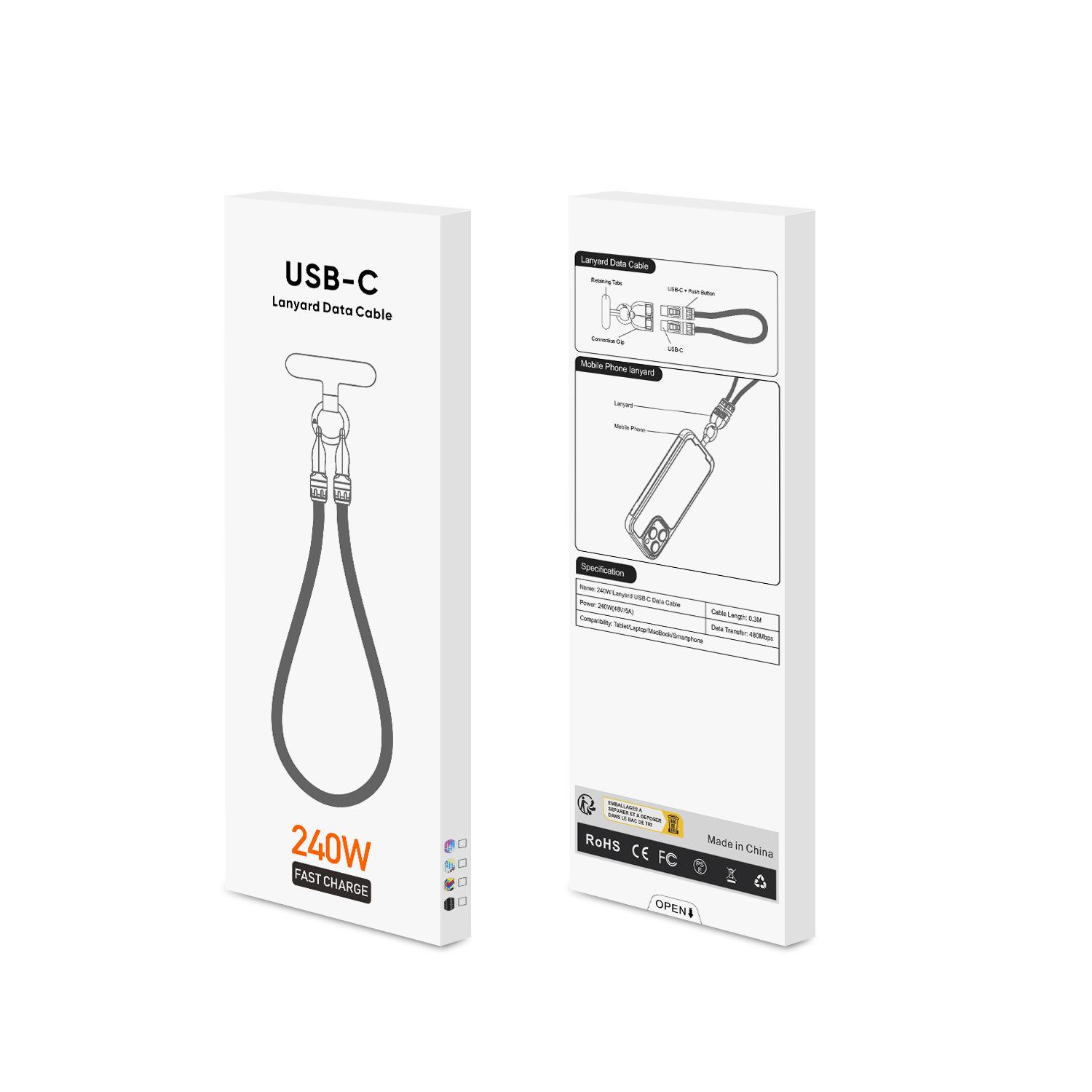 New 2-in-1 phone lanyard data cable PD240W super fast charging suitable for mobile phones and computers