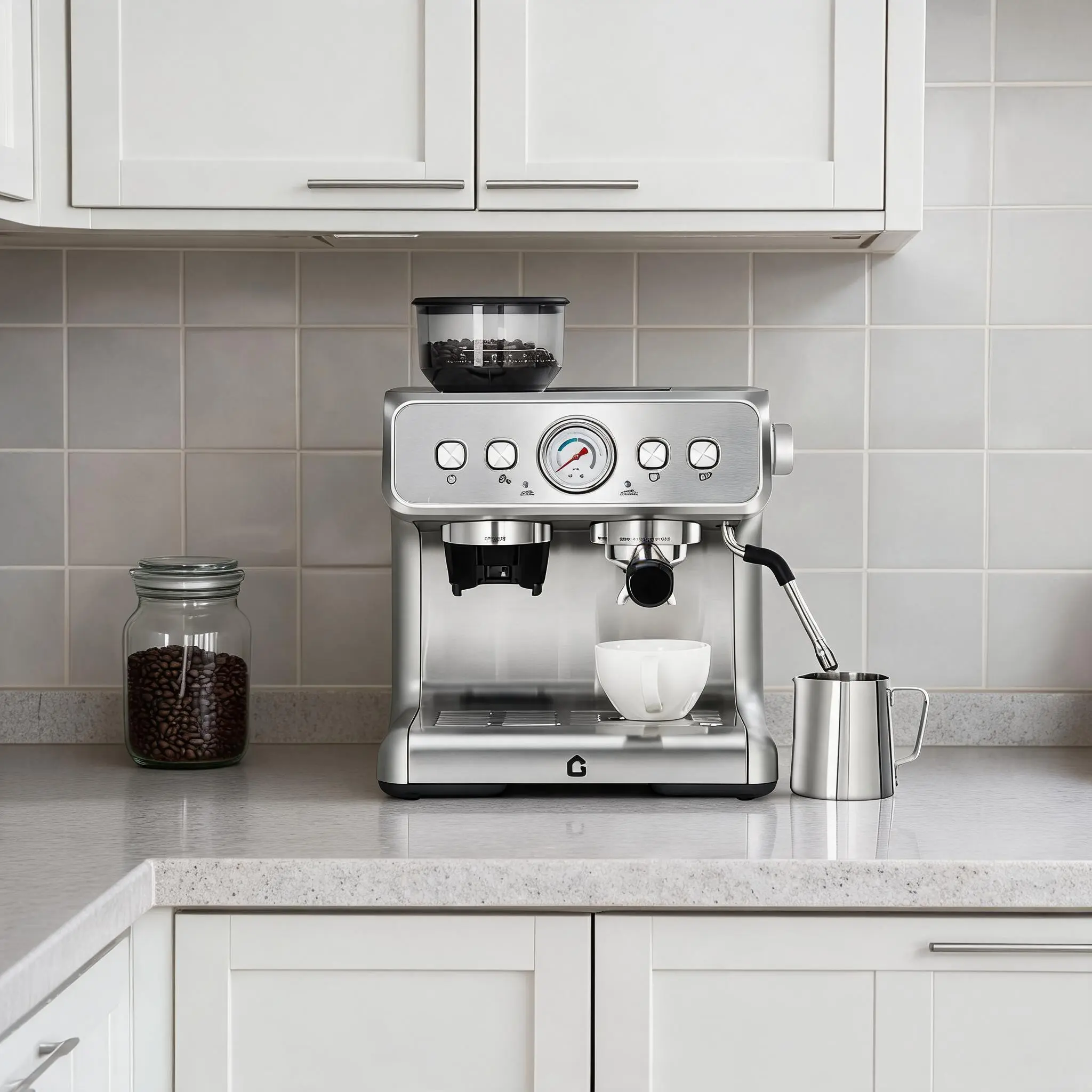 Stainless Steel 20-Bar Espresso Machine with Built-in Grinder, 2.8L Removable Water Tank, Adjustable Shot Volume, Milk Frother Steam Wand for Latte & Cappuccino, Ideal for Home/Office