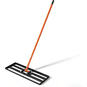 Lawn Leveling Rake 30" x 10" Lawn Leveler Tool with 6 FT Extended Handle, Orange Steel Handle Yard Leveling Rake for Garden, Golf Lawn