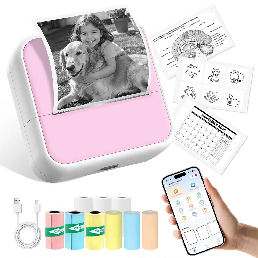 Portable Mini Pocket Printer, Wireless Bluetooth-compatible Thermal Photo Printer, Inkless, Supports Photos and Labels, Ideal for DIY Projects