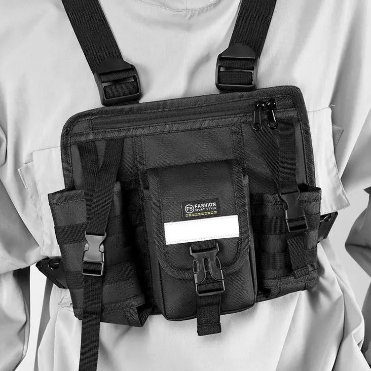Lightweight Tactical Sling Bag, Unisex Nylon Crossbody Chest Pack with Zip Pockets for Outdoor Hiking & Casual Daily Wear, Crossbody Wear, High-Density Nylon, Multi-Compartments