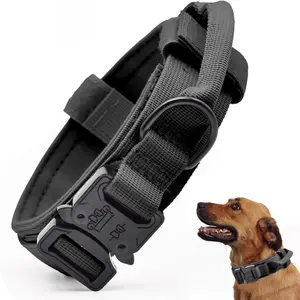 Tactical Dog Collar, Adjustable Nylon Military Training Collar with Handle & Quick Release Metal Buckle for Small Medium Large Dogs, Adjustable Collars