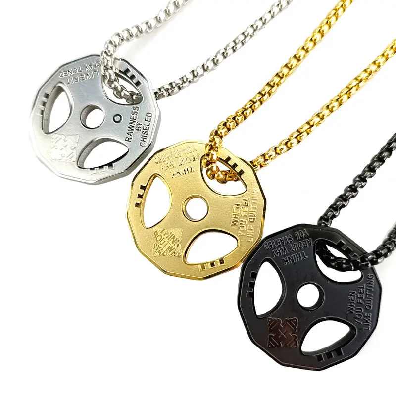 New Arrival Stainless Steel Pearl Necklace for Men with Barbell Dumbbell Plate Pendant Accessories