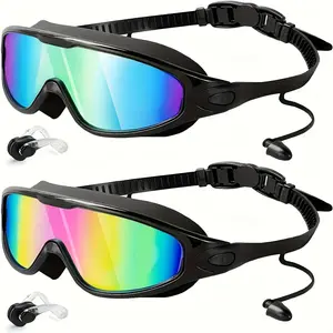 2pcs Adult Anti-Fog Swim Goggles, with Protective & Leak-Proof Design, Wide Angle Lens, Comfortable Adjustable Headband, Ear & Nose Clip, Suitable for Swimming, Water Fitness, Pool Swimming, Clear Vision Lenses