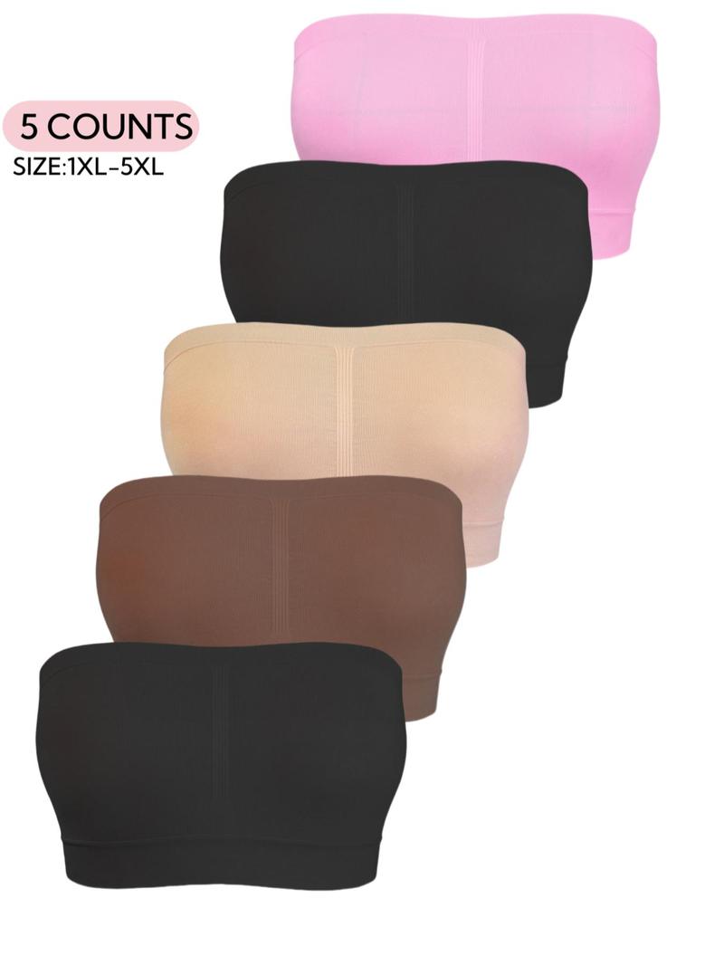 【Plus Size】solid Color Bandeau Bra, Casual Comfortable Breathable Bra for Daily Wear, Women's Plus Size Lingerie for All Seasons, Straplessbra