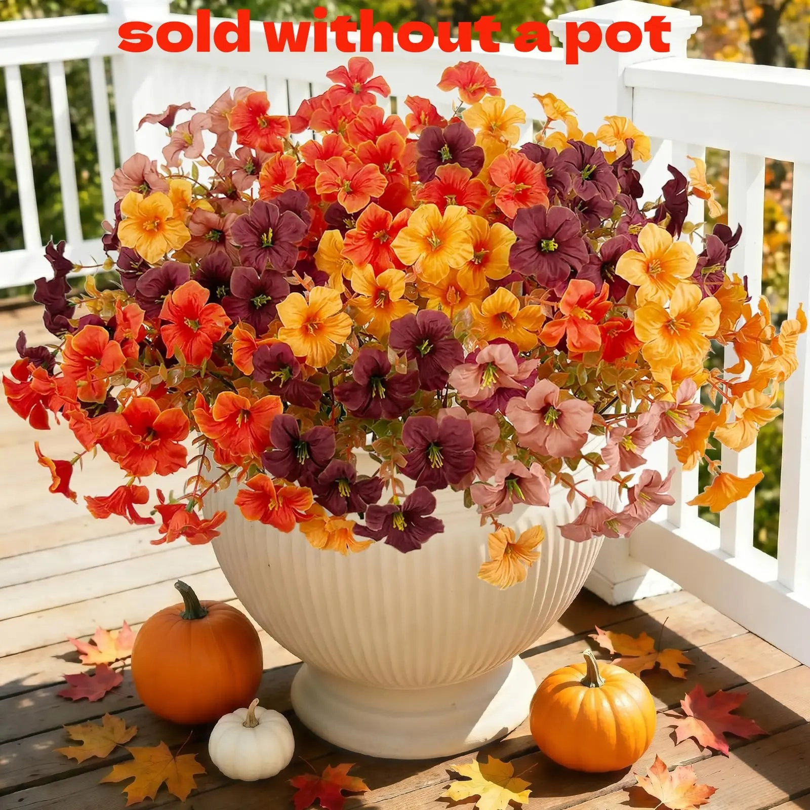 16 Bundles Artificial Fall Petunias Flowers, Mixcolor Silk Flowers, Care-Free, UV Resistant, Adjustable Stems, Outdoor Indoor Decor