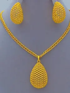 2 Piece Nigerian Gold Plated Jewelry Set for women, Elegant Hollow Water Drop Design Necklace Earrings, Perfect for Daily Wear, Party, Gift, Wedding