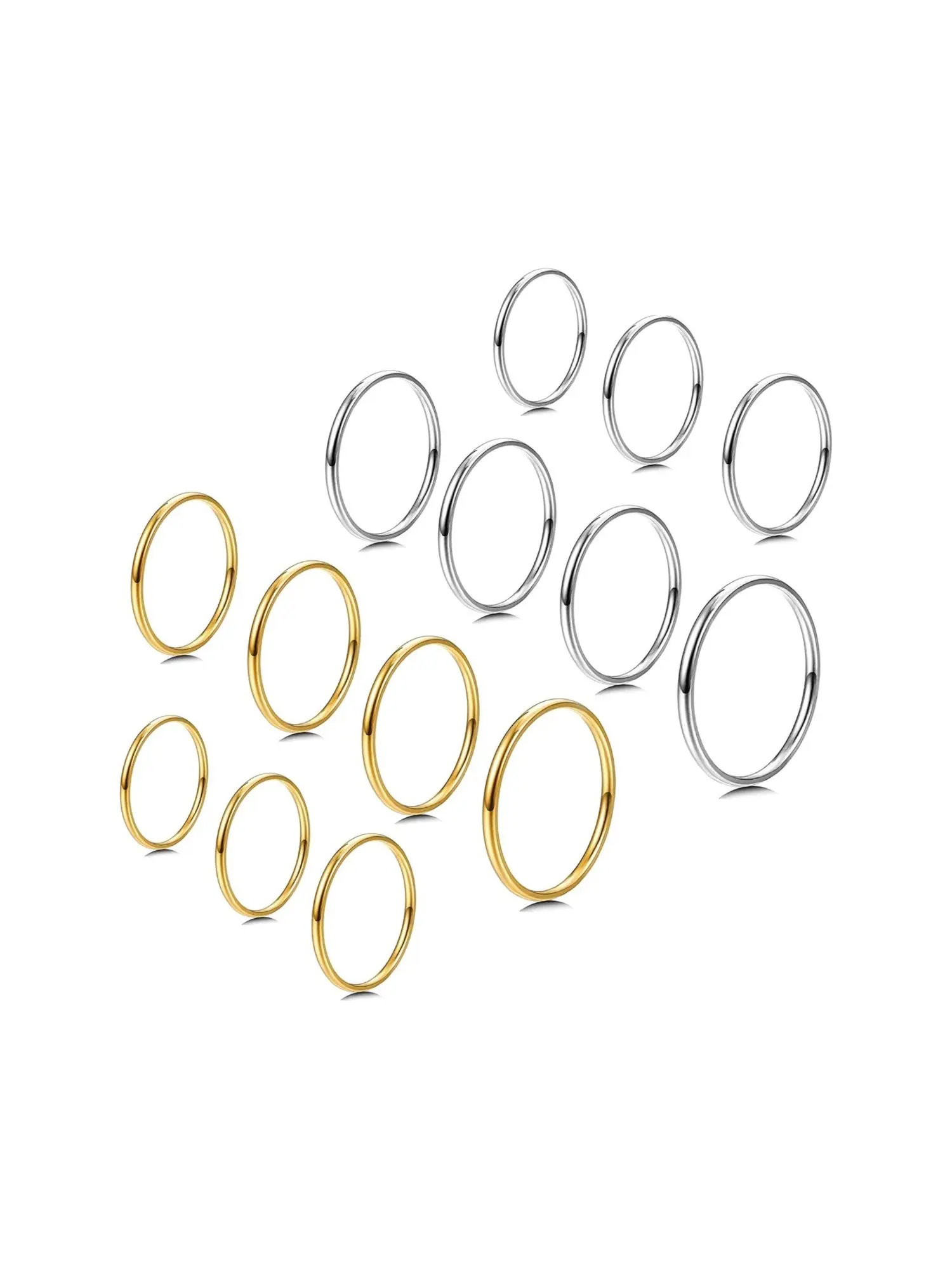 14 Pcs Silvery Golden Thin Stackable Ring Set for Women Men Sturdy Stainless Steel 1mm Band Rings Versatile Multi-size Styles Stacking Rings Knuckle Midi Thumb Rings for Layered Matching Skin-friendly Lightweight Slim Bands Ideal Minimalist Daily Jewelry