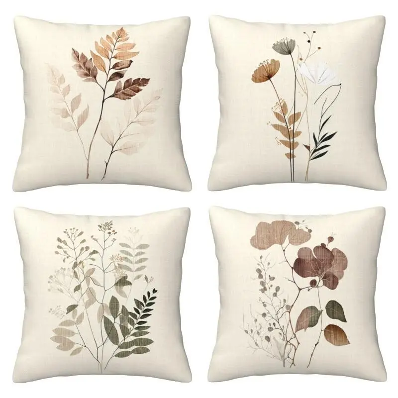 4pcs Floral Design Polyester Pillowcase, Soft Single-Sided Print, Ideal for Living Room, Bedroom, Sofa, Three Sizes Available