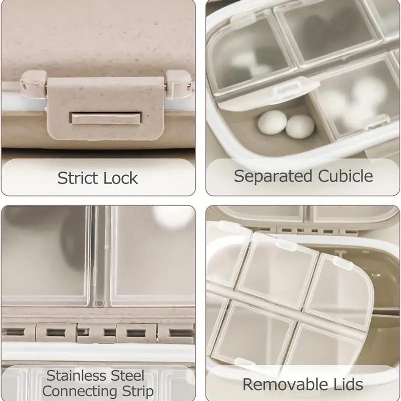 Portable 8-compartment Pill Box, 1 Count Pill Container with Removable Lid & Lock, Household Pill Organizer, Dustproof Medicine Organizer for Daily Medicines, Supplements, Vitamins and Fish Oils