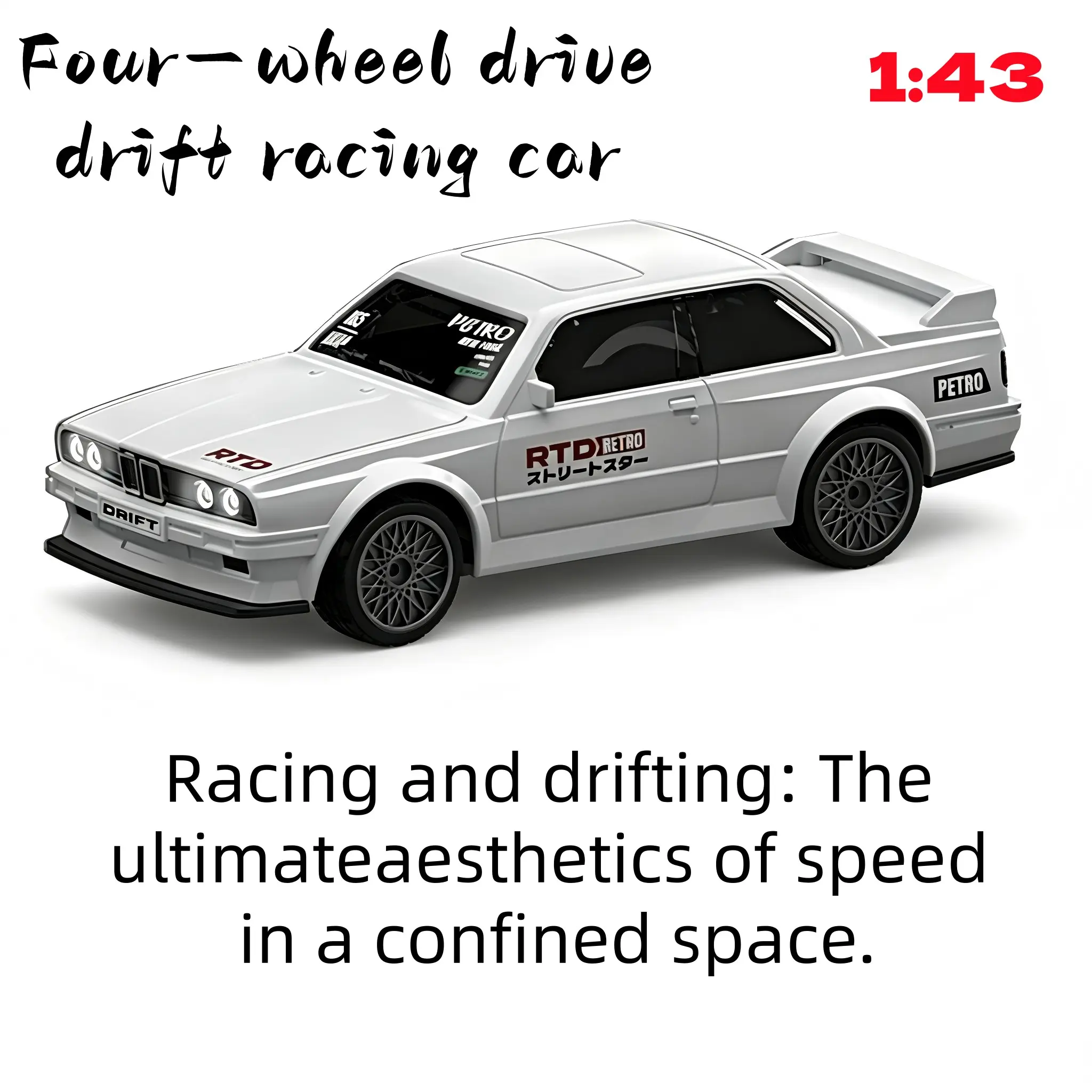 Classic Old Car Style RC Drift Car, 1:43 Scale, 2.4g Wireless Remote Control, LED Lights, Type-C Charging, 30-Minute Battery Life