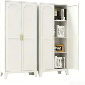 61'' 2 Shapely Doors Cabinet, Metal Storage Cabinet with Doors and Adjustable Shelves, for Bedroom, Living Room(White)