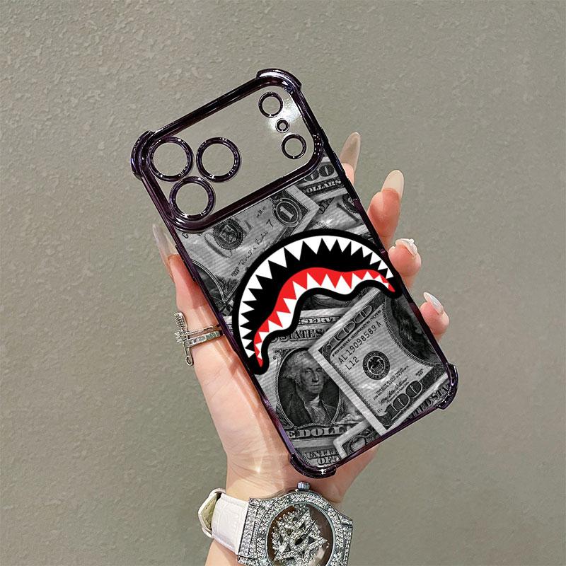 The new shark bite-patterned four-corner airbag anti-drop protection phone case. This is a transparent, casual-style soft TPU protective case, specially designed for iPhone 17 Pro Max, 16, 15, 14, 13, 12, 11, Pro, Plus, Max, Air models. Simple yet shock-p