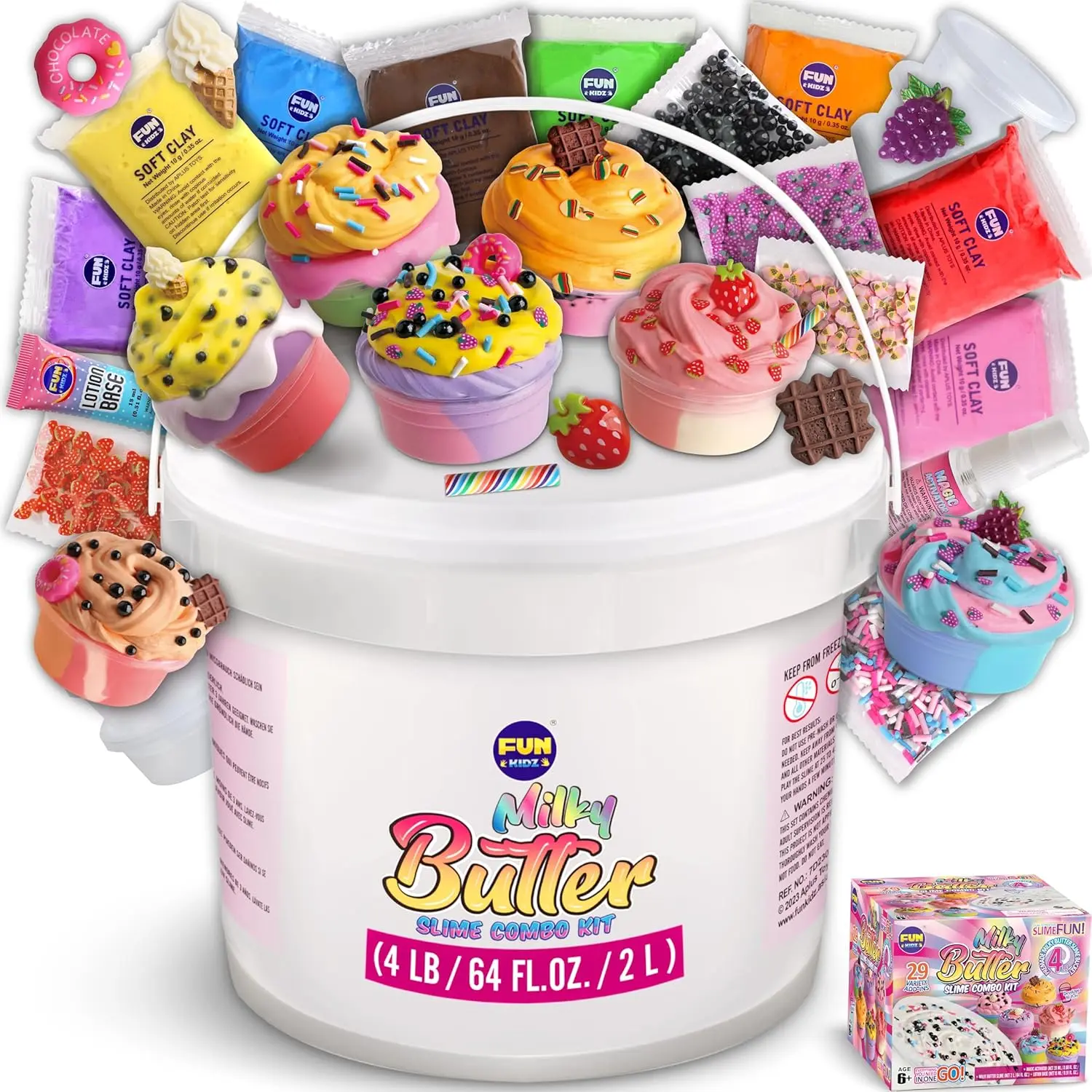 4 LB Milky Butter Slime Bucket Gift for Girls, 64 FL OZ Huge Soft White Premade Scented Slime Kit Toy with 29 Variety Add-Ins Perfect Birthday Present for Kids Age 6+