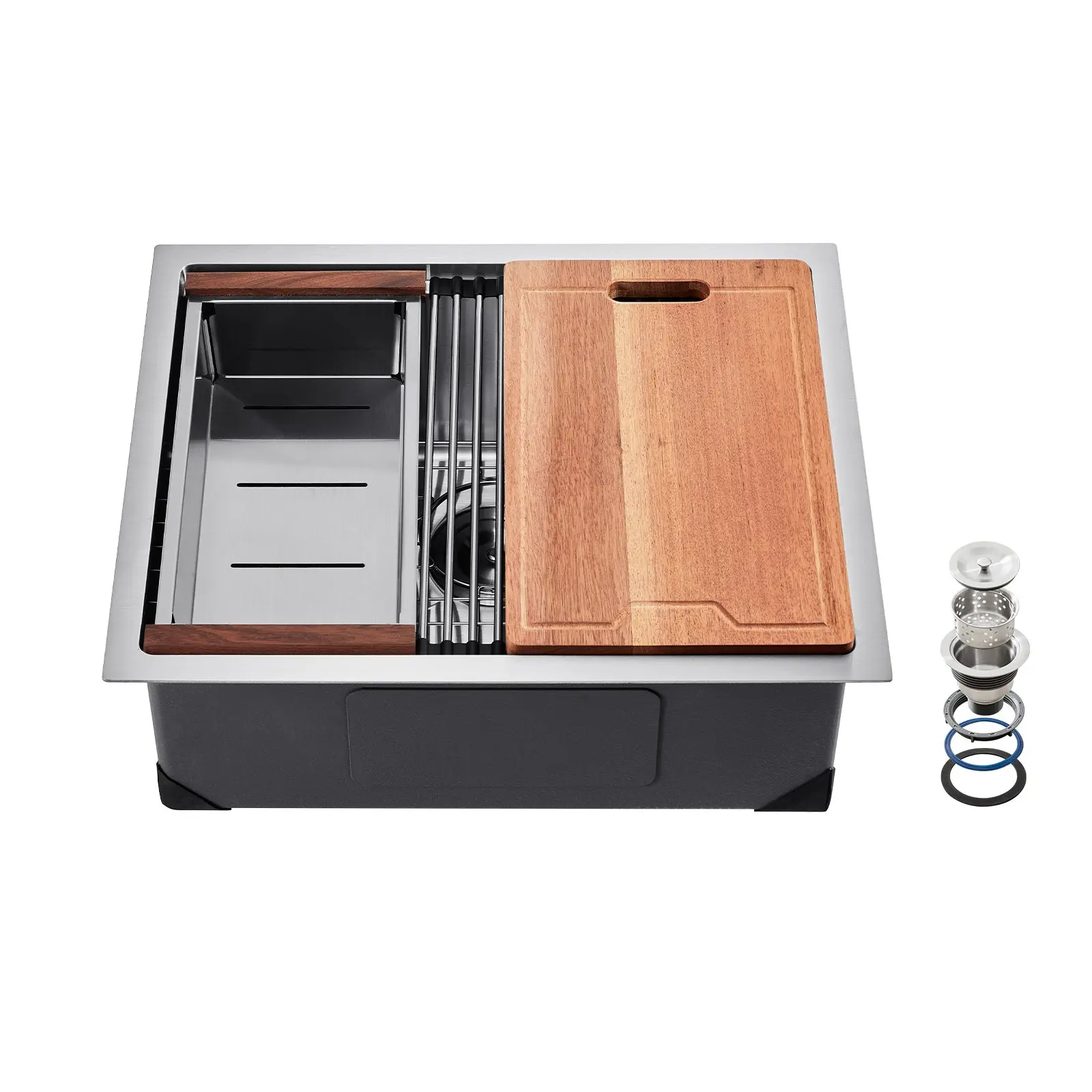 VEVOR 23 inch Kitchen Sink Workstation, 304 Stainless Steel Undermount Sink, Drop-In Single Bowl Farmhouse Basin with Ledge Multiple Accessories, Household Dishwasher Sinks for RV, Prep Kitchen, Bar