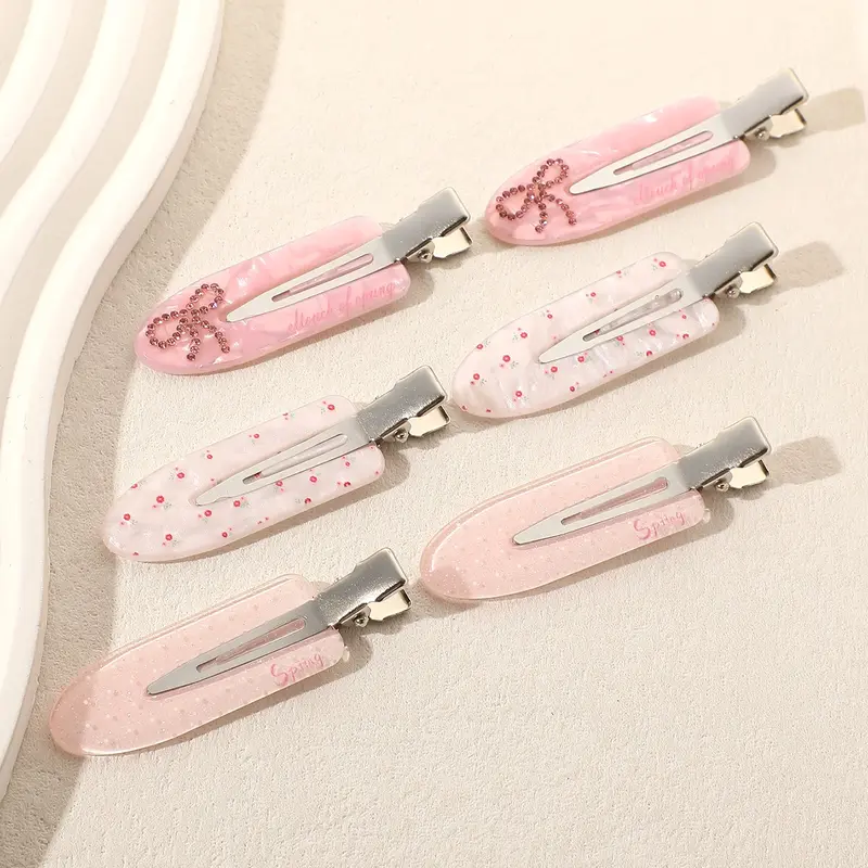 6pcs Floral Pattern No Crease Bangs Hair Clips for Women, Cute Sweet Teardrop Shaped Barrettes, Bangs Hair Accessories for Teenage Girls