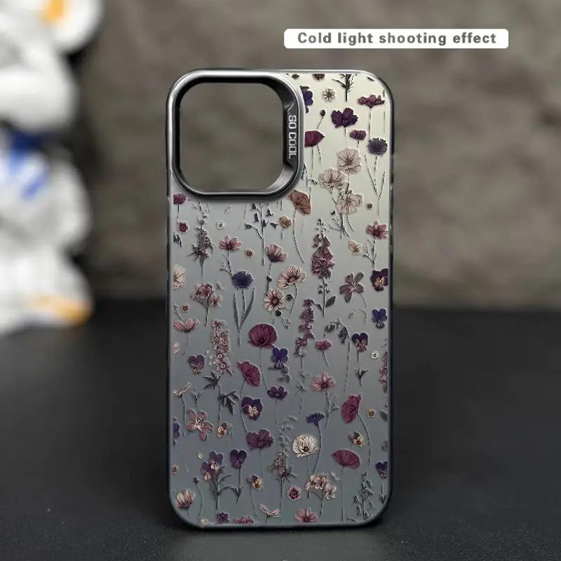 A Personalized Shockproof Phone Case for Apple in Laser Black And Purple Floral