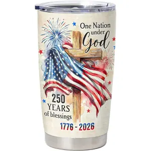 250th Anniversary USA Tumbler For Women Men - One Nation Under God 20 Oz Insulated Stainless Steel Tumbler with Lid - Ideal Independence Day 4th of July Gifts for Friends, Coworkers