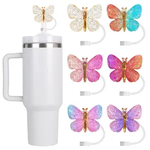 6 PCS Shiny Resin Silicone Straw Plugs, Cute Gradient Butterfly Straw Caps, Soft Gel Dustproof Straw Covers, Fun Drink Accessories, Straw Toppers For Tumblers