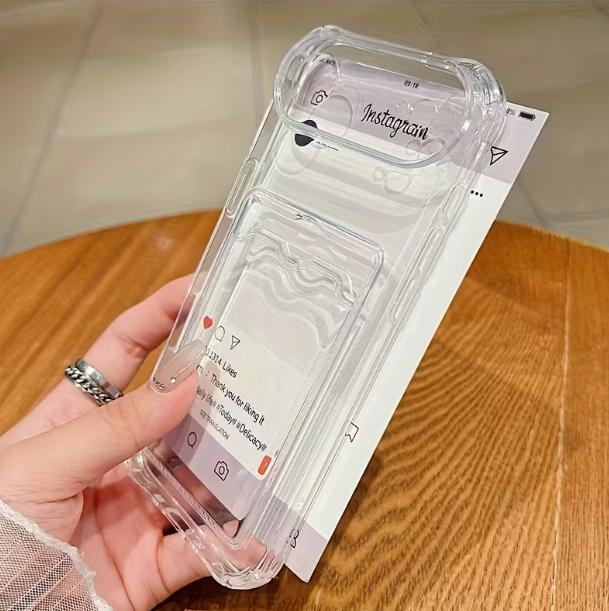 [Clear iPhone Case] Clear iPhone Case - Transparent Card Slot Protection Mobile Phone Case for iPhone 16 15 14 13 12 11 Series Anti-Fall Back Shell