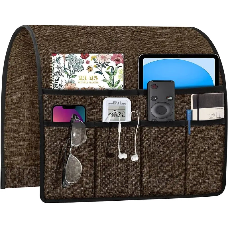 Armchair Caddy Organizer with 6 Pockets, Non Slip Sofa Armrest Storage Holder for Remote Control, Phone, Tablet, Magazines & Living Room Essentials