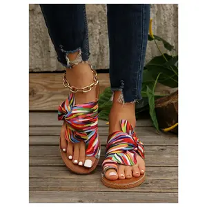 Rainbow Dressy Flat Sandals Trendy 2026 Vacation Beach Open Toe Thong Sandals Summer Slides