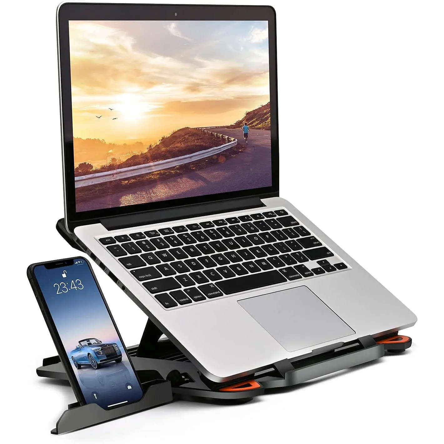 Adjustable Laptop Stand for Desk with Phone Holder & 360° Rotation - Foldable Portable Stand for 10-17" Laptops, MacBook Pro 16", Gaming Laptops, Tablets | Heavy-Duty & Ventilated Design