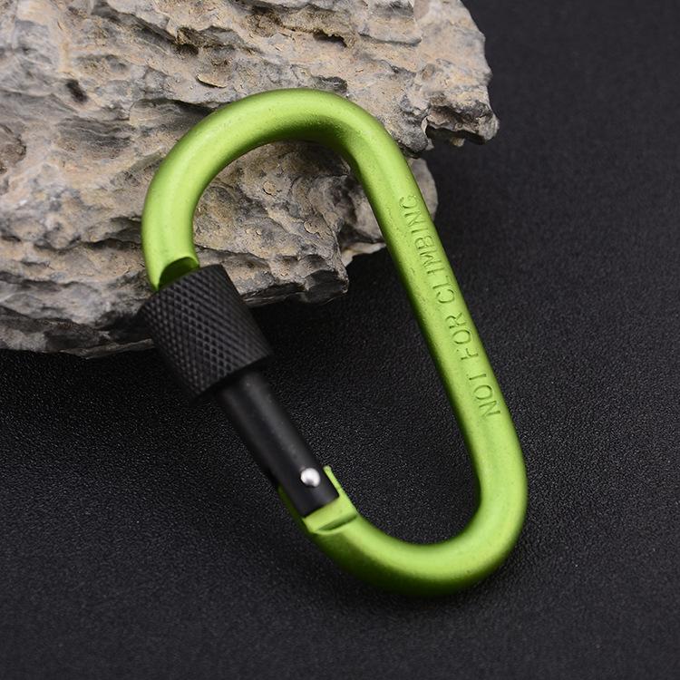 Outdoor Climbing Carabiner Hook Quick-Release D-Type Lockable Aluminum Alloy Extra Strong Durable Nut Keychain Backpack Water Bottle Clip 20 Load Capacity 80mm Length