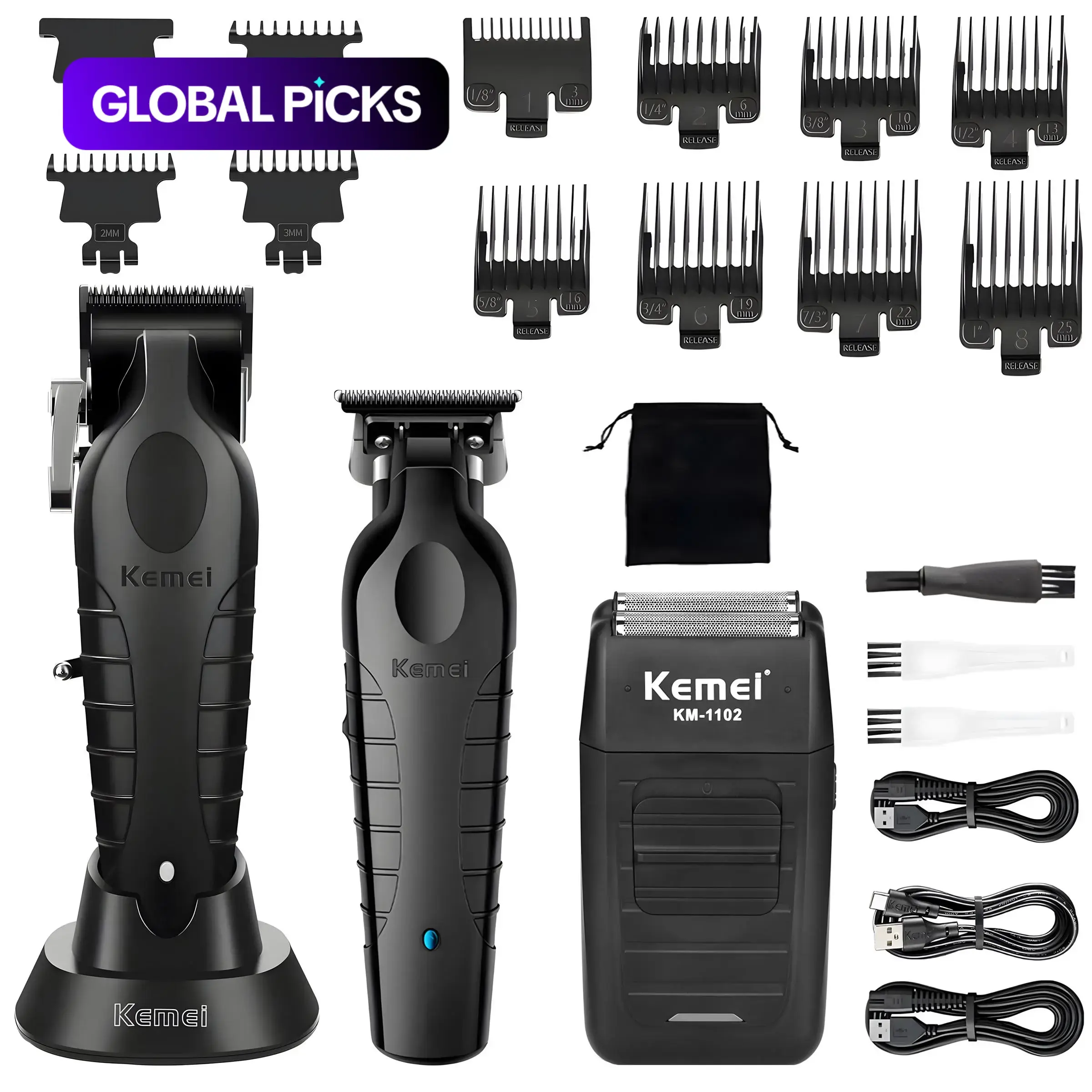 Professional Cordless Hair Barber Clipper Set, 23-Piece Electric Shaver Kit with Ergonomic Handle, Combs and Cleaning Brush, Cordless Barber Trimmer, Cordless Hair Cutting Tool, Durable Lithium-Ion Battery #GLOBAL PICKS