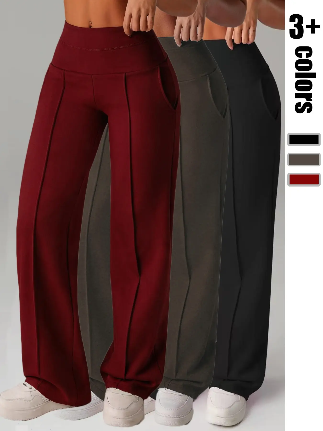 Women High Waist Yoga Pants with Side Pockets, Tummy Control Soft Workout Leggings, Gym Pilates Running Casual Loungewear
