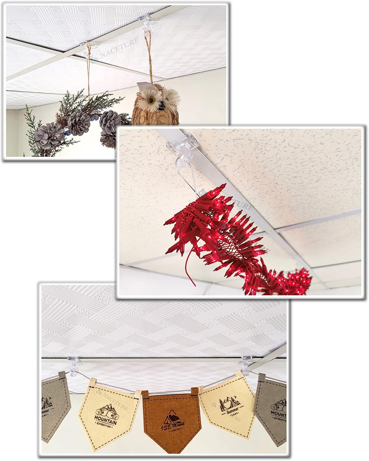 25 Pack Clear Drop Ceiling Hooks Classroom Decorations - Polycarbonate Ceiling Hanger Hooks for Hanging Track Clip on Suspended Ceiling Tile Grid for Office Home Stores Decorations