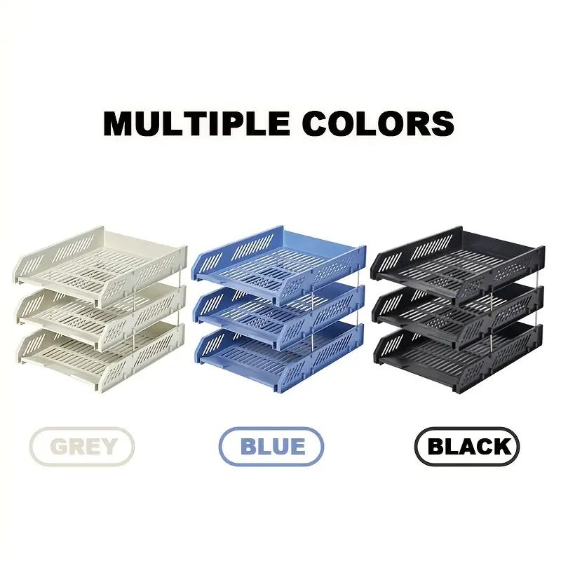 3-Tier Expandable Desktop File Organizer, Space-Saving Stackable PP Plastic Shelves, Durable and Detachable Design for Office Storage