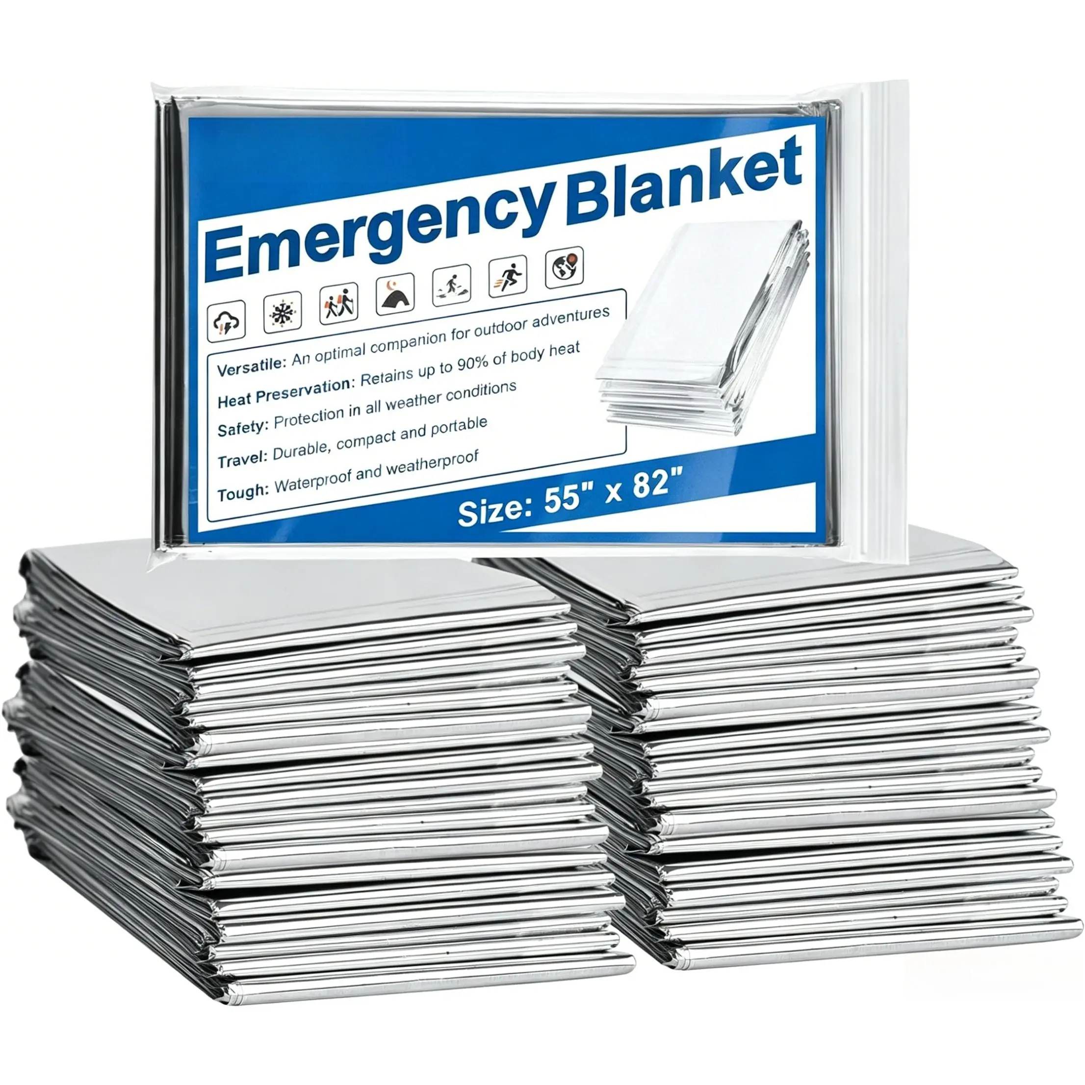6 Pack Emergency Mylar Blanket, Emergency Blanket Space Blanket Survival Rescue Insulating Reflective foil kit Outdoors Hiking Camping Blanket Perfect for Outdoors, Hiking, Camping Survival