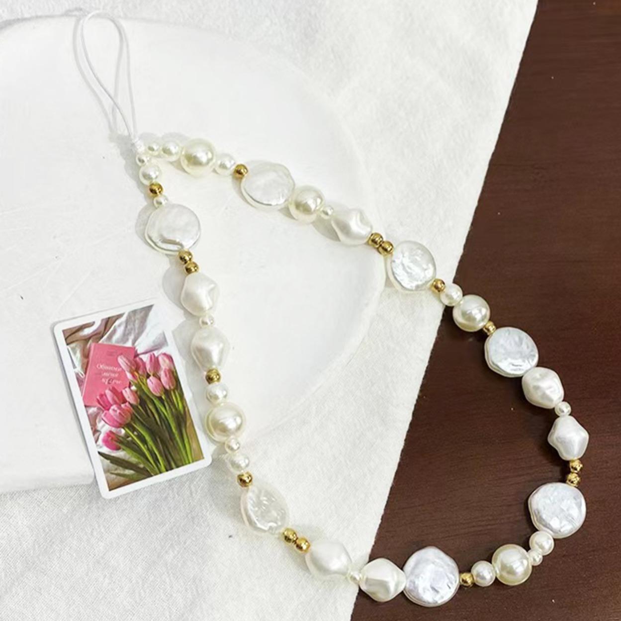 Faux Pearl Decor Beaded Phone Chain, Anti-lost Phone Lanyard, Fashion Phone Strap for Women & Girls, Phone Strap Holder, Mobile Phone Decoration Accessories, Charms
