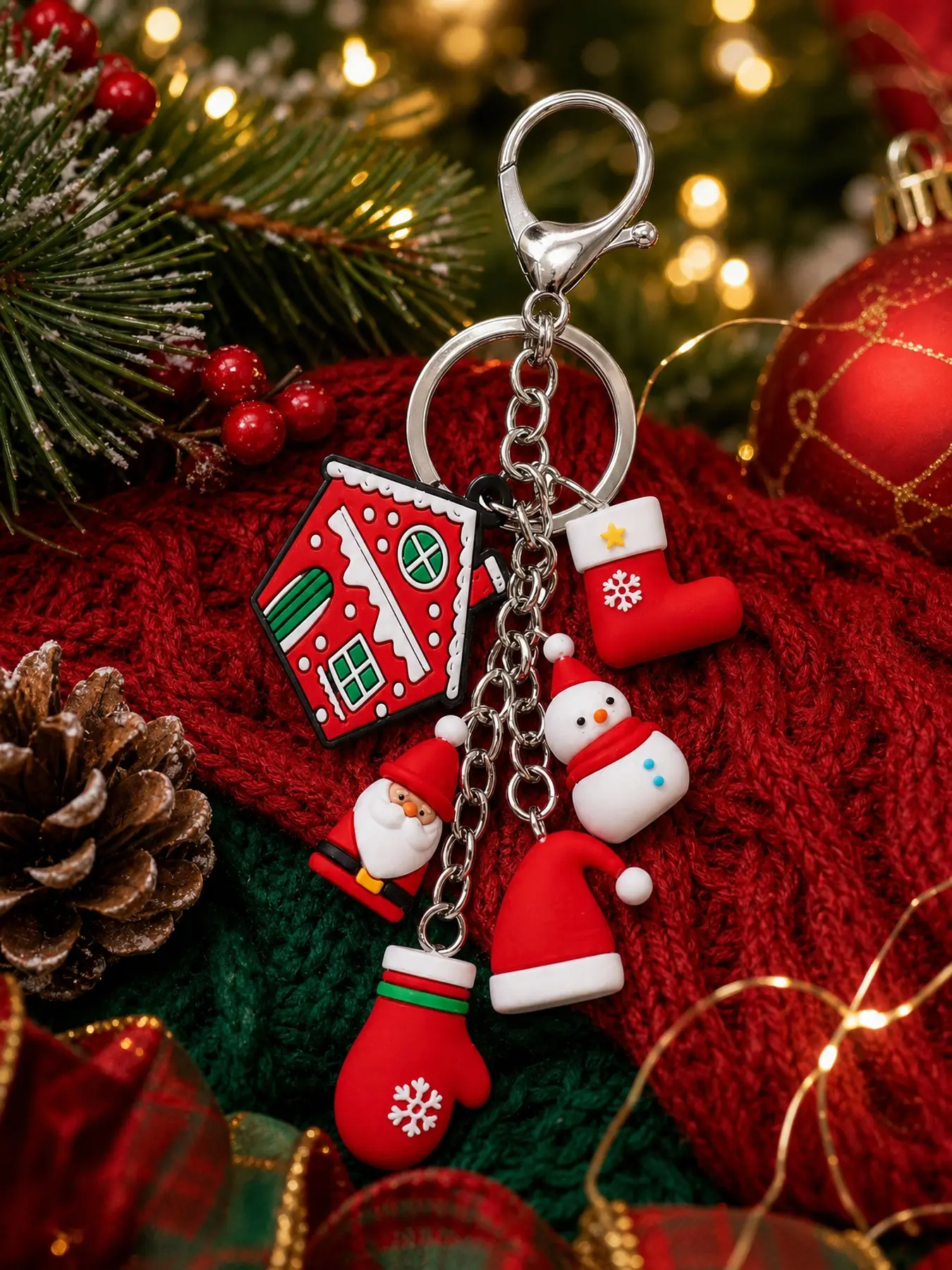 Cute Christmas Keychain Pendant, Santa Claus Snowman Tree Charm, Festive Bag Charm Decor, Holiday Gift Ideas