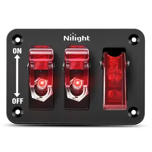 Nilight 3-Gang 12V Toggle Switch Rocker Panel - Heavy-Duty 3-Pin SPST ON/Off Switches with LED Light, Easy Installation Safety Cover for Automotive Replacement Parts (Black)