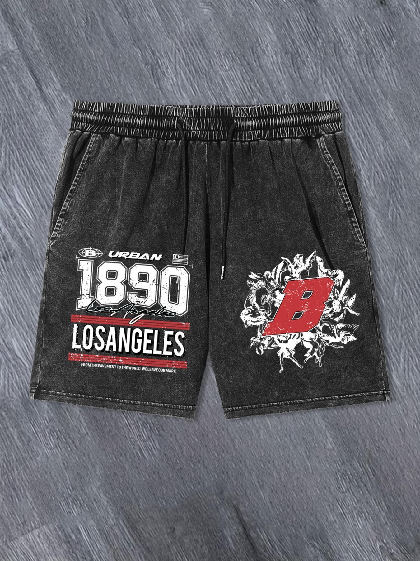 Men's Denim-Effect Print Letter Graphic Drawstring Waist Shorts, Casual Streetwear Shorts, Regular Fit Casual Street Comfy Shorts for Summer, Men's Bottoms for Daily Wear