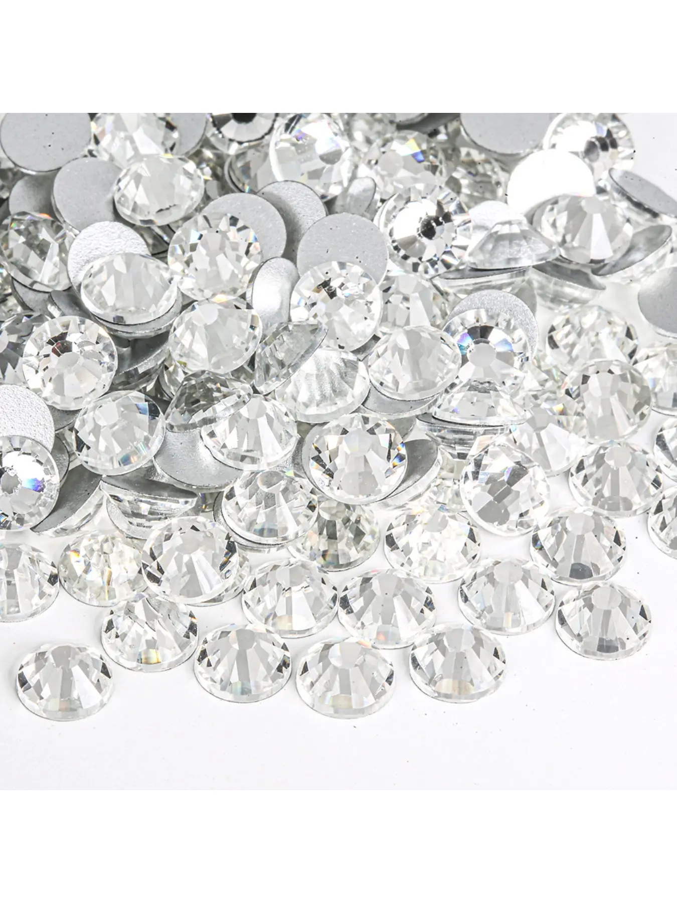 White High-Quality Round Rhinestone Full-Size Sparkling Glass, Non-Hot Fix Decorative Drill for Nail Art, Clothing, and Craft Decoration