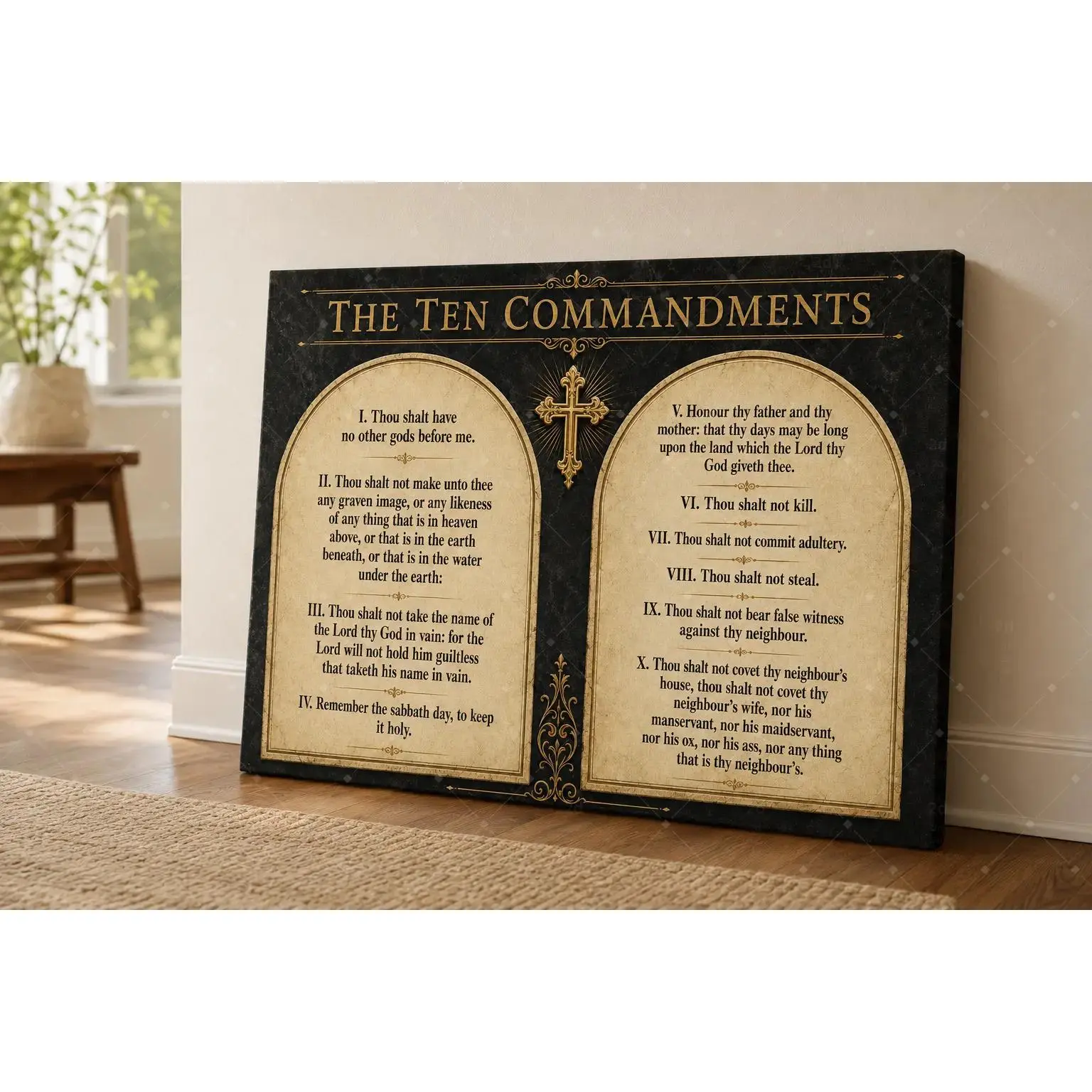 Traditional 10 Commandments Canvas Wall Art - Christian Scripture Print, Religious Home Decor Gift for Living Room, Prayer Room - Unframed Poster or Framed Canvas Wrap