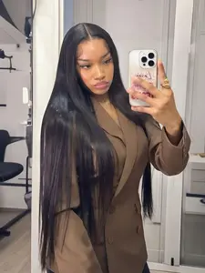 Black Long Straight Wig – 13x4 HD Transparent Lace Front Wig – Free Parting – Pre-Plucked Natural Hairline – Heat-Resistant Synthetic Fiber – Suitable for Daily Wear 32-Inch